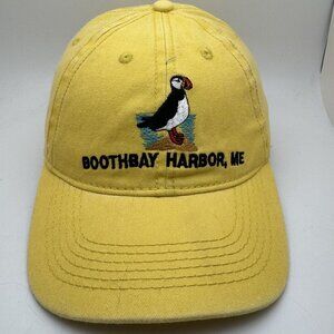 Boothbay Harbor ME Puffin Embroidered Baseball Cap Hat Yellow Adjustable One